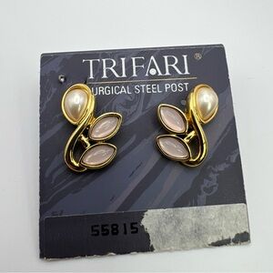 Trifari Gold and Cream Vintage-Inspired Earrings